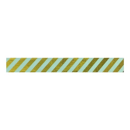 Wrapables Colorful Washi Masking Tape, Metallic Gold Diagonal Stripes on Mint