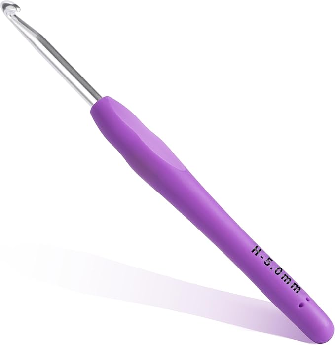 5mm Crochet Hook, Ergonomic Crochet Hook, Smooth and Extra Long  Knitting Needles, with Soft Rubber Ergonomic Handle and Aluminum Tip, Perfect Beginner and Arthritic Crochet Hooks (5 mm)