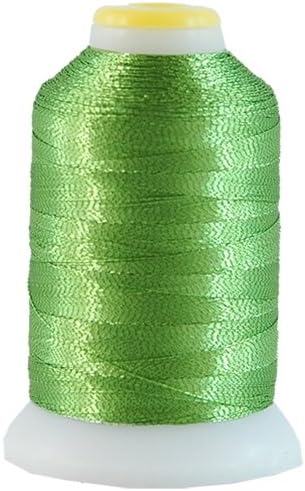Threadart Metallic Thread | No. L61 - Light Green | 500 Meter Cones (550 Yards) | 25 Brilliant Shiny Colors | For Machine Embroidery