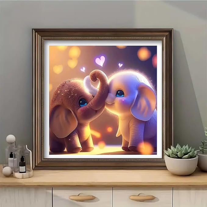 CXYQLC DIY 5D Diamond Painting Kits for Adults Diamond Art Elephant Love Diamond Painting Full Drill Crystal Rhinestone Embroidery Craft Kits for Home Wall Decor Gifts 11.8x11.8inch