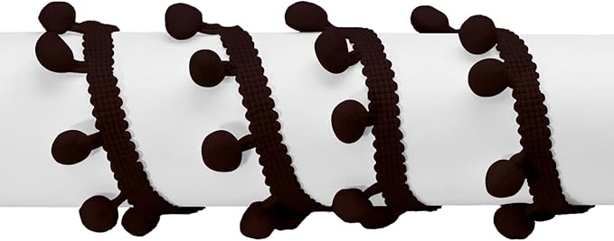 Homiest 10 Yards Pom Pom Trim for Sewing, 1 Inch Wide Dark Brown Ribbon Bundles Textured Fabric Fringe Ribbon, 13mm Ball Pompom Trim for DIY Crafts Curtain Clothes Pillow Home Decoration