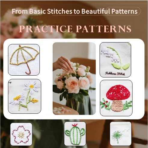 TenDawn Basic Embroidery Starter Kit – 12 Essential Stitches, Fabric Practice Book for Beginners, Easy Entry Sewing Set