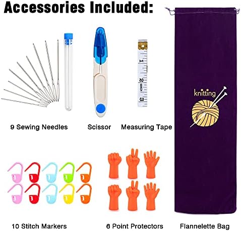 KOKNIT 13.5'' Knitting Needle Set, 22PCS 2mm(B)-8mm(L) Straight Lightweight Single Pointed Stainless Sweater Needles Set with Teel Slocking Stitch Makers