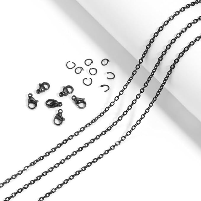 Topacket 33Feet Black Stainless Steel Necklace Chains Cable Link Chains for Jewelry Making DIY Craft Kit with Lobster Clasps Jump Rings