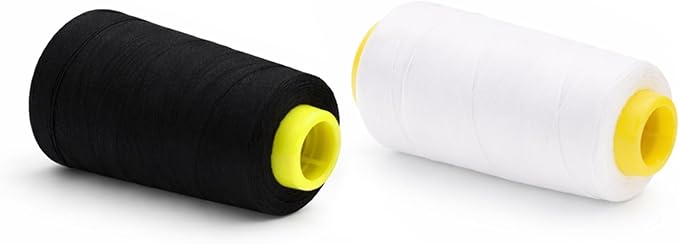 Mandala Crafts Black White Thread Cones for Machine and Hand Quilting - 4800 Yds 50 WT Multiple Purpose Mercerized 100% Cotton Threads for Sewing Machine Serger Embroidery