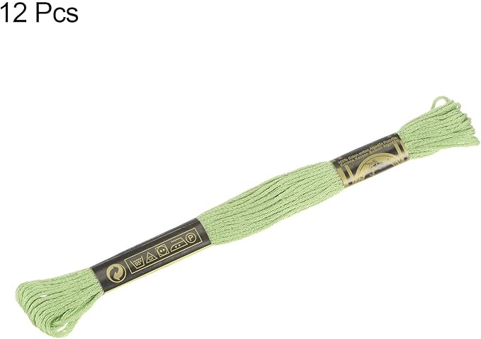 HARFINGTON 12 Skeins Embroidery Floss 8m Each Egyptian Long Fiber Cotton Cross Stitch Thread 26S/2x6 for Embroidery Projects Bracelet, Light Green