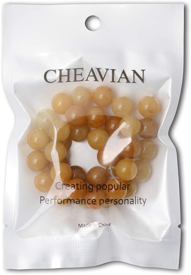 cheavian 35pcs 10mm natural yellow jade multi-color gemstone round loose beads for jewelry making diy handmade materials 1 strand 15"