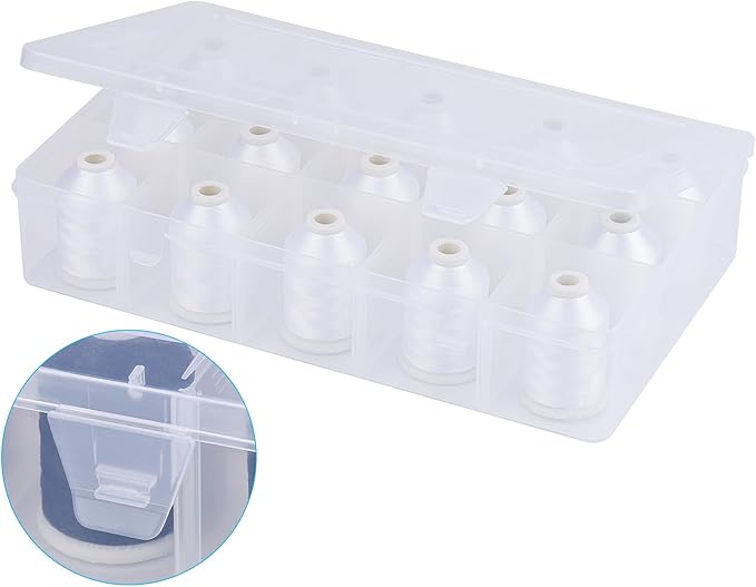 [Box-Upgraded] Simthread Machine Embroidery Thread 1000M White 001, with Storage Box Polyester 15 Spools Set for Embroidery Quilting Machine