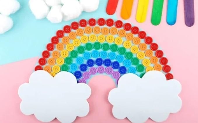 Fun Express Buttons for Crafts Bulk Assortment - 800 Colorful Decorative Craft Buttons with Adhesive Backing | Mixed Plastic Button Kit for DIY Projects, Scrapbooking & Art Activities | 5/8 Inch