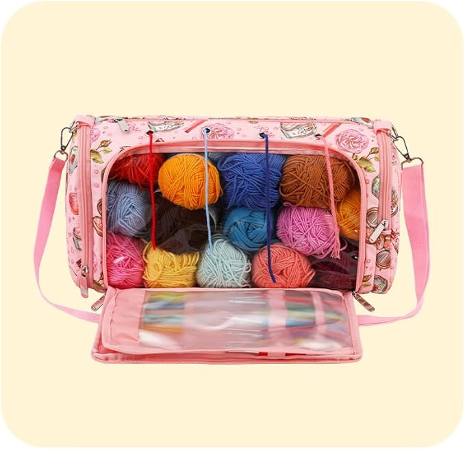 Yarn Bags for Crocheting Large, Large Yarn Storage Organizer, Material Strong Crochet Yarn Holder Stand Bag with Many Pockets for Knitting Supplies, Crochet Lovers, Teens Women Gift
