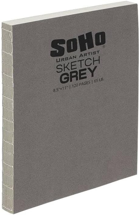 SoHo Urban Artist Open Bound Sketch Pads - Open Coptic Bound Sketch Pads for Drawing, Calligraphy, Any Dry Media, & More! - [Grey - 8.5x11 - Single]