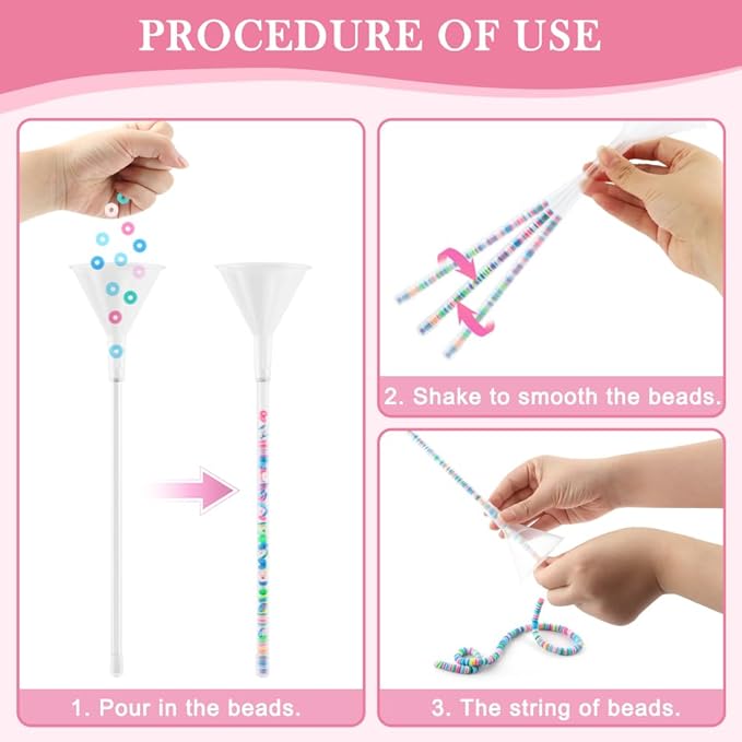 4 Pack Beading Funnel Bracelet Making Kit with 1Roll Crystal Elastic String,Clay Beading Tools Kit for 0.24" Clay Beads,for Jewelry Making with Beading Funnel,Beading Needles,Clip
