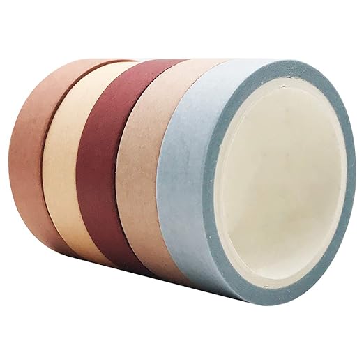 EnYan Solid Color Washi Tapes Set, 5 Rolls Basic Collection Decoration 10mm Wide Japanese Masking Decorative Tapes for Bullet Journal Planners DIY Crafts Arts Scrapbooking Adhesive