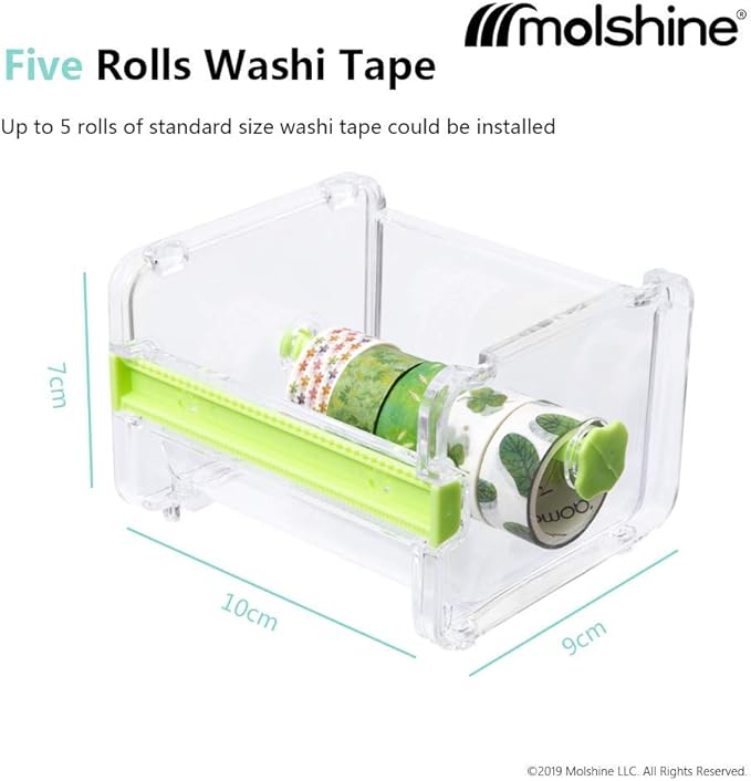 molshine 2 Pack Transparent Desktop Multi Washi Masking Tape Storage Dispenser,Tape Cutter,Tape Roll Holder (Not Include Masking Tape) (Yellow&Green)
