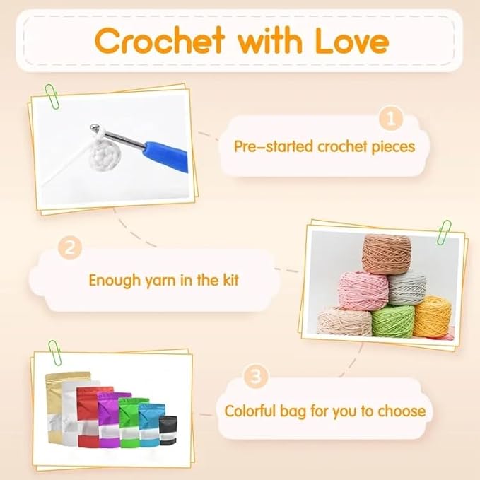 Panda Crochet Kit for Beginners – Complete Amigurumi Animal Set with Yarn, Hook & Step-by-Step Video Tutorial – Easy DIY Craft for Adults, Kids & Whole Family.