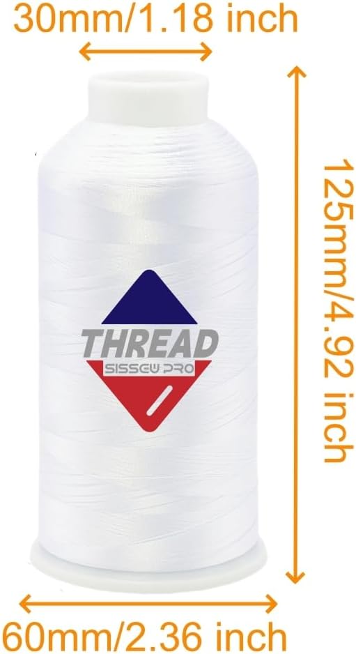 Sissewpro 40WT Machine Embroidery Thread 3 Big Spool (5,000M Each 15,000M Total) – 3 x White Polyester Embroidery Machine Thread 120D/2 for Commercial & Home Embroidery Machines
