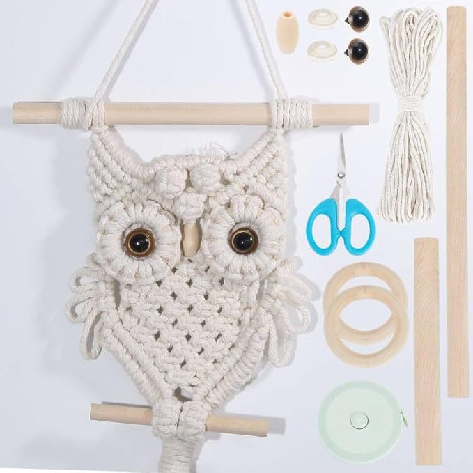 ORIGACH DIY Macrame Owl Wall Hanging Tapestry Kit Handmade Macrame Owl Kit Boho Hand Woven Macrame Wall Hanging Decor for Living Room Bedroom Office