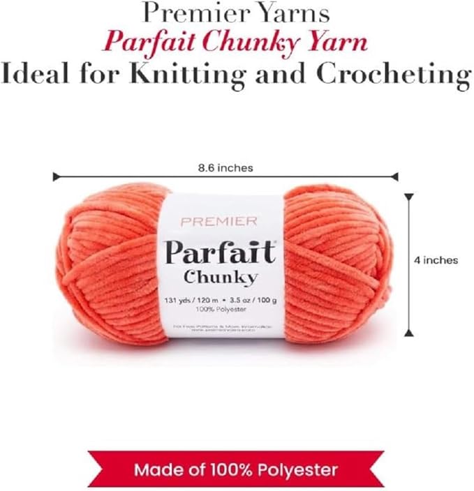Premier Yarns Parfait Chunky Chenille Yarn 3.5 Oz 6 Super Bulky Weight 3 Pack Bundle with Bella's Stitch Place Holders (Mango)