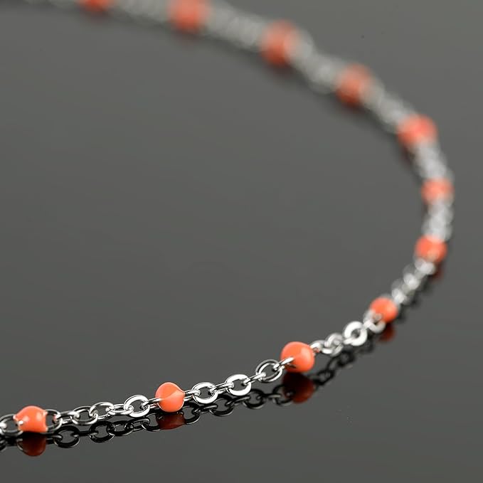 UMAOKANG 33 Feet Stainless Steel Jewelry Chains Bulk for Women Necklace DIY Orange Enamel Beaded Chain for Jewelry Making with Jump Rings and Lobster Clasps