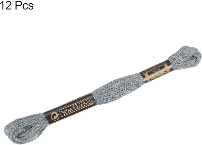 HARFINGTON 12 Skeins Embroidery Floss 8m Each Egyptian Long Fiber Cotton Cross Stitch Thread 26S/2x6 for Embroidery Projects Bracelet, Grey