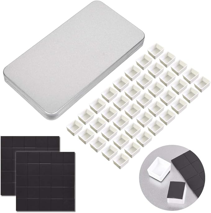 40Pcs Empty Half Pans with Magnetic Stripe Watercolor Paint Travel Tin Palette Case, Artist Paints Kits for DIY Watercolor Oils or Acrylics Painting Art Drawing