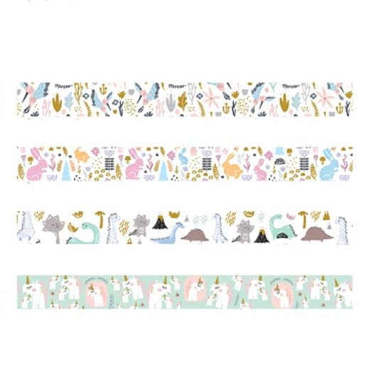 YUBBAEX Gold Washi Tape IG Style Silver Foil Masking Tape Set Decorative for Arts, DIY Crafts, Journal Supplies, Planners, Scrapbook, Card/Gift Wrapping -4 Rolls x 15mm- (Fairy Animals)