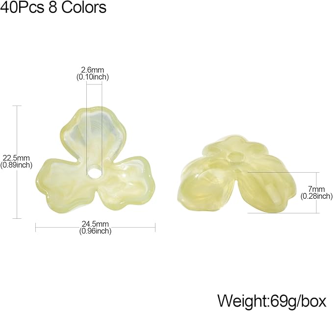 Ipotkitt 40 Pcs 8 Colors Acrylic Flower Bead Caps Colorful 3 Petal Flower Spacer Beads Plastic Floral Bead Caps for DIY Earring Necklace Jewelry Making Decor