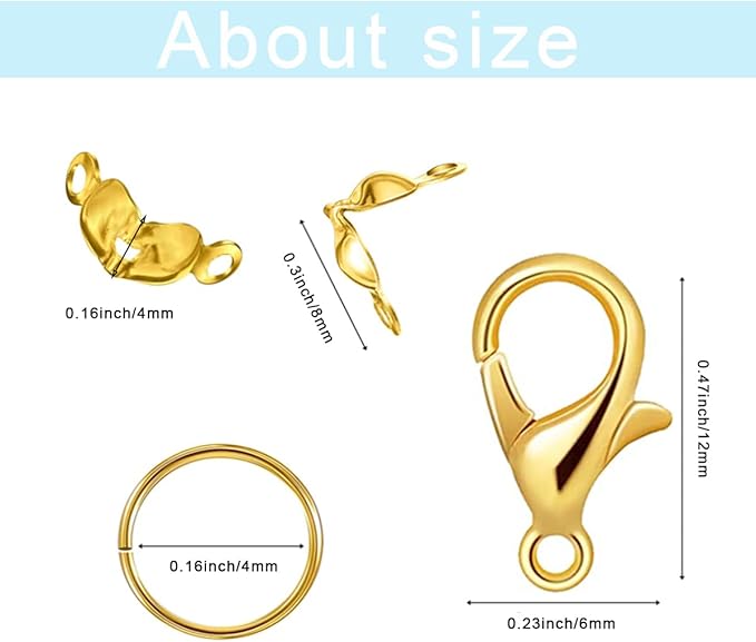 800 Pcs Jewelry Making Accessories Set with 100 Pieces Lobster Claw Clasp 200 Pieces Bead Tips Knot Covers and 500 Pieces Open Jump Ring Connectors DIY Jewelry Making Supplies Bracelets (Gold)