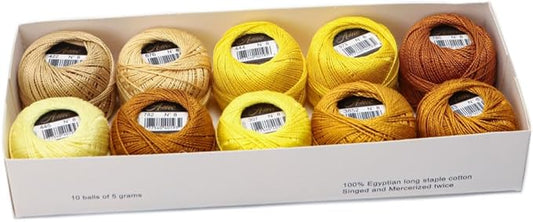 Size 8 Double Mercerized Egyptian Long Staple Cotton Pearl Thread Ball 5 Grams Rainbow Color Embroidery Thread 10 Colors per Box for Crochet Hardanger Cross Stitch Hand Embroidery (Set J)
