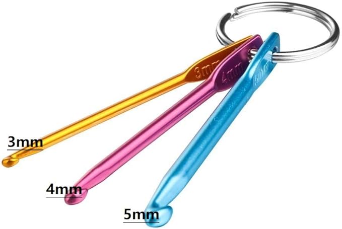 Zuoyou 4 Sets Mini Keychain Aluminum Crochet Hooks Knitting Needles 3 Sizes/Set (3mm,4mm,5mm)