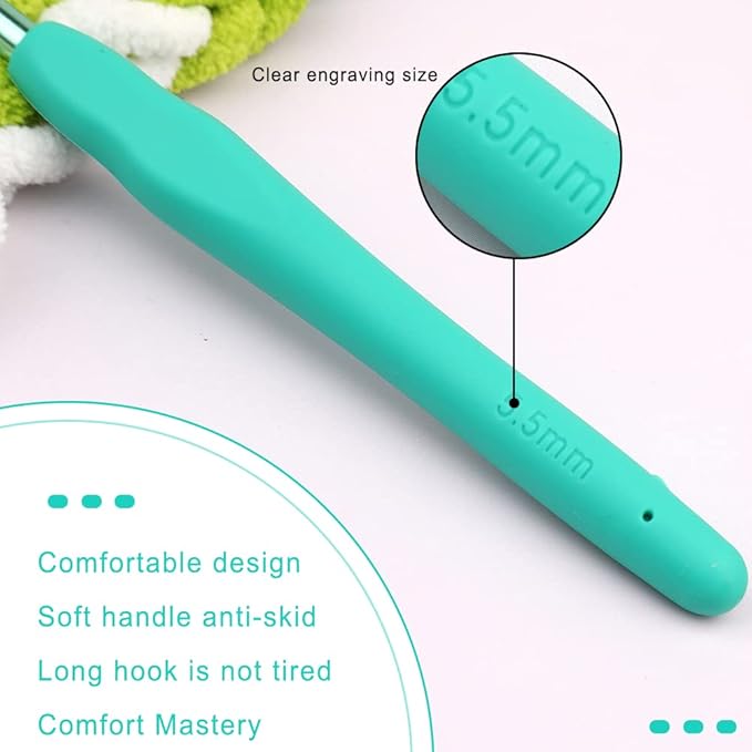 kgxulr 5.5 mm Crochet Hook, Aluminum Soft Grip Rubber Handle Needles Ergonomic Knitting Needles Crochet Needle for Beginners and Handmade DIY Knitting Crochet (5.5 mm)