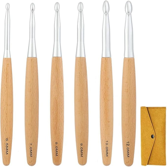 Yarniss Large Crochet Hooks Set 6.5mm,7.0mm,8.0mm,9.0mm,10.0mm,12mm,Big Crochet Hooks with Beech Wood Handle K L M N Q