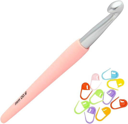 KnitPro Waves 2.0 Crochet Hook 5.25 inch, 9.00mm (13cm, US Size M) Aluminum with 10 Colorful Stitch Markers