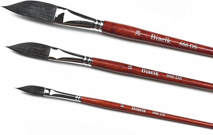 666DS 3PCS Dagger Watercolor Brushes Set Squirrel Mix Hair Wooden Handle,Face Paint Brushes,Size#10#18#24 Professional Paintbrush Set for Artist Wash Watercolor