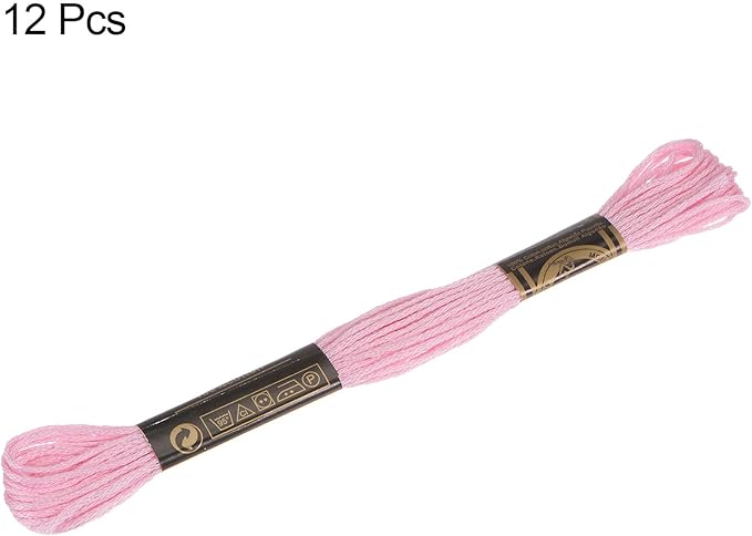 HARFINGTON 12 Skeins Embroidery Floss 8m Each Egyptian Long Fiber Cotton Cross Stitch Thread 26S/2x6 for Embroidery Projects Bracelet, Pink