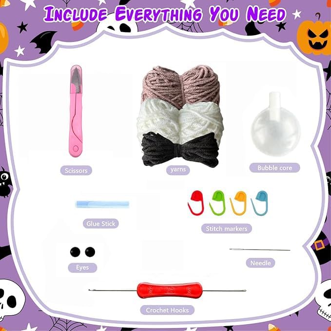 Xanadued Crochet Kit for Beginners, Crochet Halloween Bat & Skull Set, Knitting Kit for Beginners Adults, Easy Learn to Crochet Kit with Tutorial and Step-by-Step Instruction Vedio