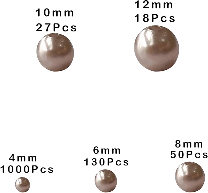 Laopottbeads 1225 Pcs Light Brown 5 Size Pearl Beads for Jewelry Making Round Pearl DIY Kit for Bracelets, Earrings, Necklaces & Anklets