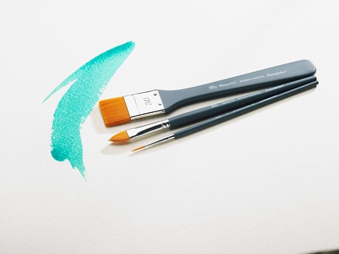 Winsor & Newton Foundation Watercolour Brush Set, Short Handle, Round & Flat, 6 Pack