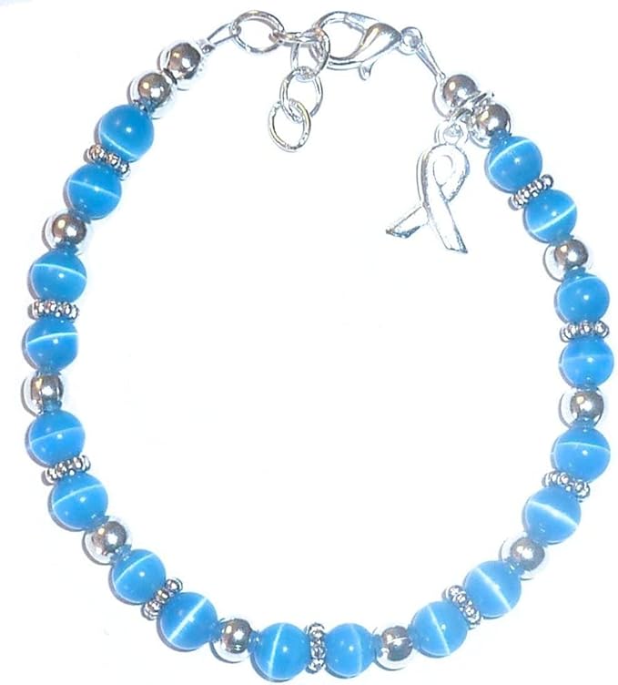 Hidden Hollow Beads DIY Craft Beading Kit, Everything to Make Cancer Awareness Bracelets, Uses Wire, Crimps and Clasps, Fundraising and Gifts (Colon Cancer - Blue - Makes 5)