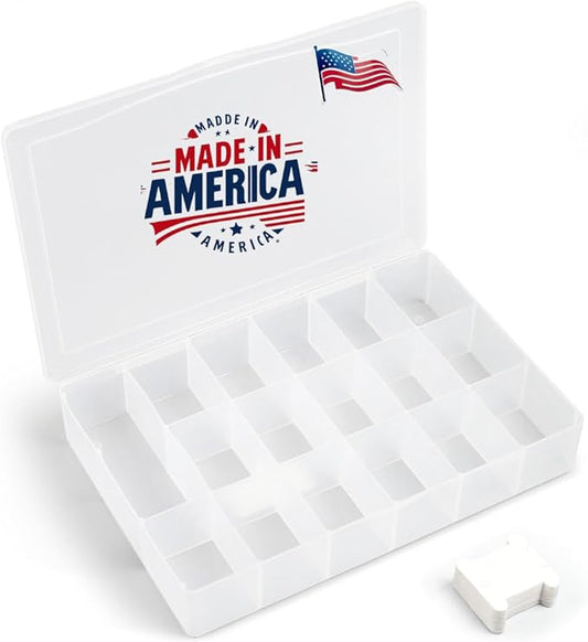 Embroidery Floss Organizer Box with 50 Cardboard Bobbins - 17 Compartments Clear embroidery thread organizer box, Snap-Tight Clear Sewing Organizer - Jewelry Bead Holder (Made in USA)
