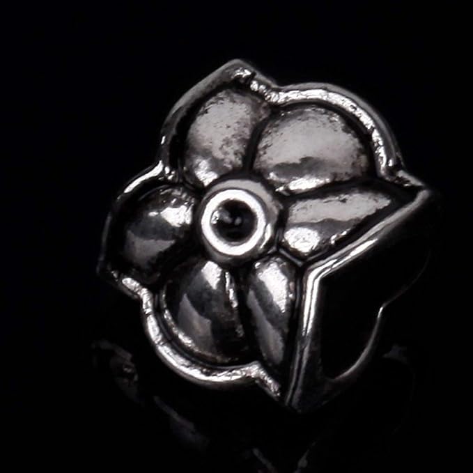 RUBYCA 30pcs Tibetan Silver Tone Spacer Beads Fit European Charms Bracelet Flower Design