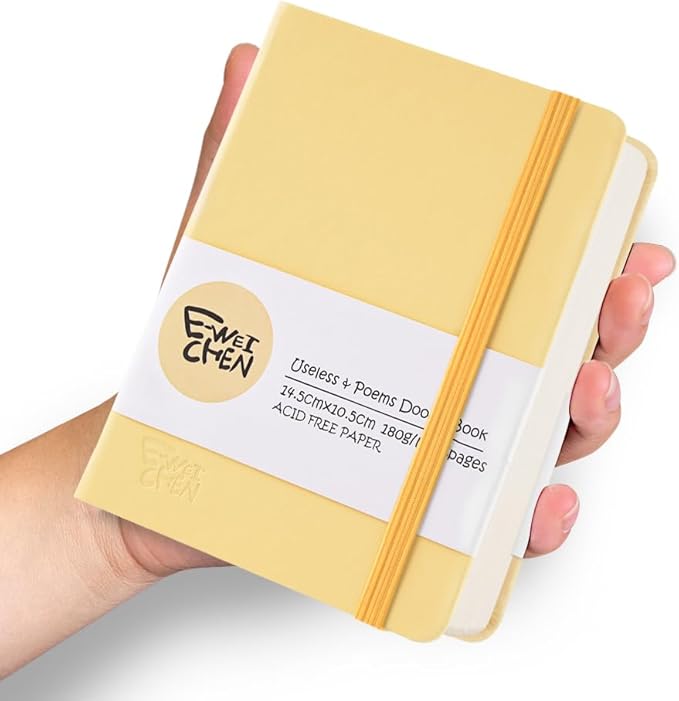 Hardcover 96Pages Blank Sketch Book for Drawing, Small 5.7x4.1 Pocket Journal Notebook for Travel, 180gsm Thick Paper Diary Notebooks for Work, PU Cover Memo for Writing. Yellow