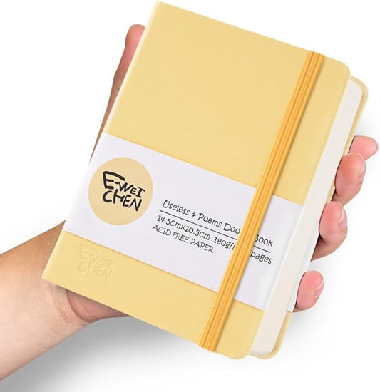 Hardcover 96Pages Blank Sketch Book for Drawing, Small 5.7x4.1 Pocket Journal Notebook for Travel, 180gsm Thick Paper Diary Notebooks for Work, PU Cover Memo for Writing. Yellow
