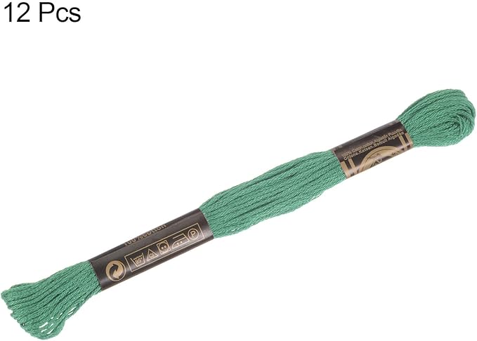 HARFINGTON 12 Skeins Embroidery Floss 8m Each Egyptian Long Fiber Cotton Cross Stitch Thread 26S/2x6 for Embroidery Projects Bracelet, Sea Green