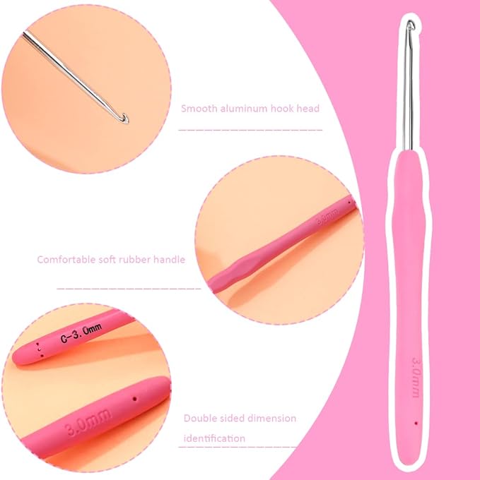 Crochet Hook, 3.0 mm Ergonomic Crochet Hook, Crochets Needles, Ergonomic Handle, Knitting Needles with Soft Handle Beginners and Experienced Crocheting Hobbyists (3.0 mm)