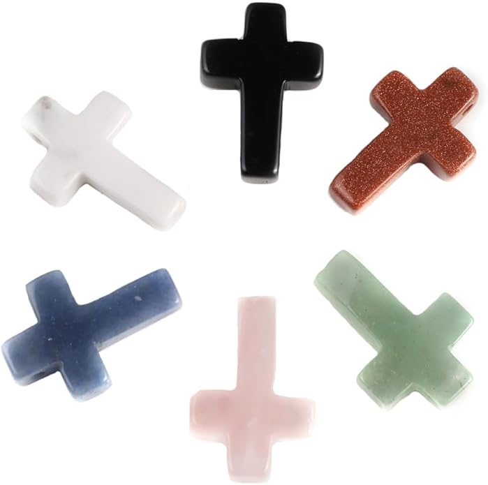 LE SKY 4 Pcs Natural Stone Pendants Cross Shape Healing Crystal Agate Stone for Jewelry Making Necklace