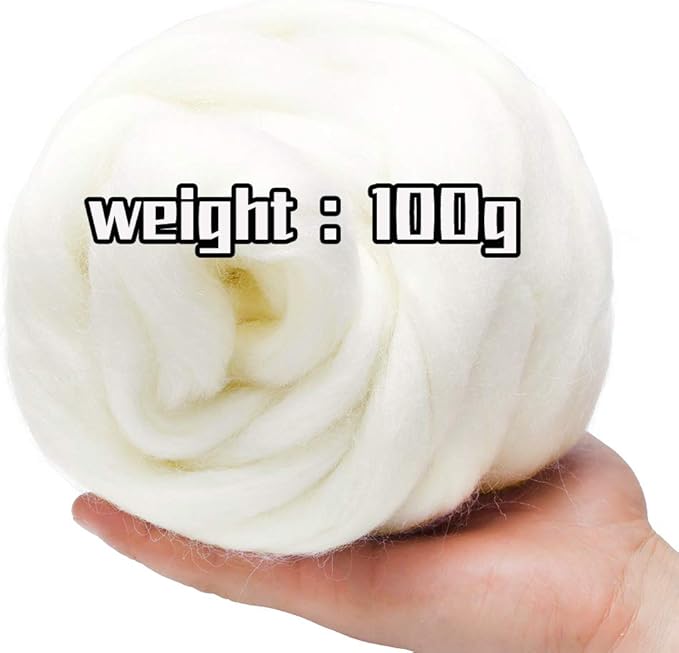 3.53oz Wool Roving: Needle Felting Wool White Roving Wool Felting Supplies Pure Wools Chunky Yarn Spinning Wool Roving for Needle Felting Wet DIY Hand Spinning