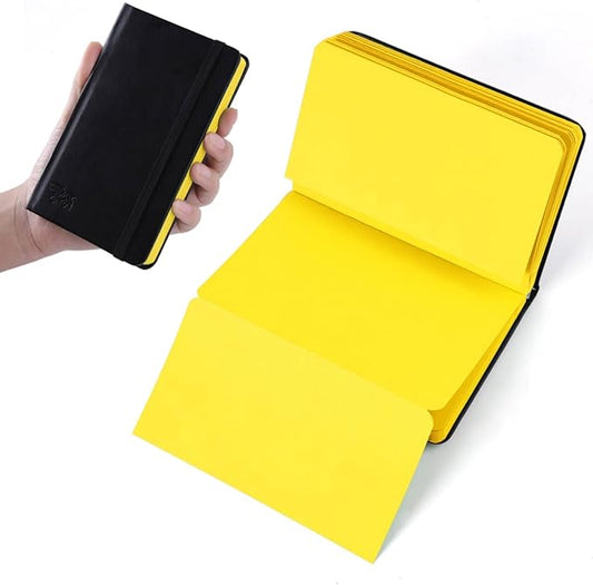 Small Premium Yellow Art Sketchbook,5.7 x 3.54 inches Mixed Media Notebook,34 Sheets 120 GSM Acid-Free Folding Drawing Papers, Hardcover Pocket Journal Sketchbook for All Artists