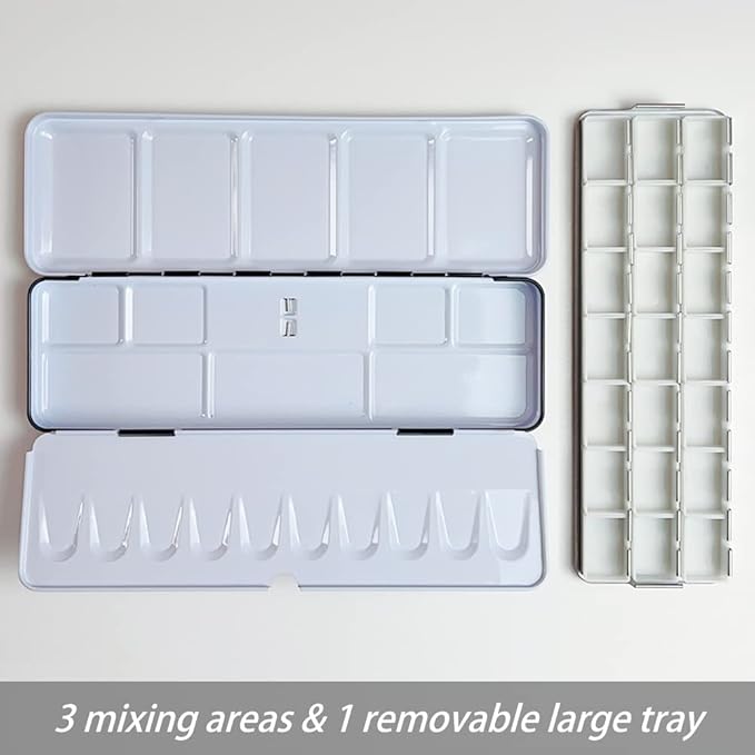 FCLUB Empty Watercolor Palette Paint Tin with 21Pcs Watercolor Full Pans