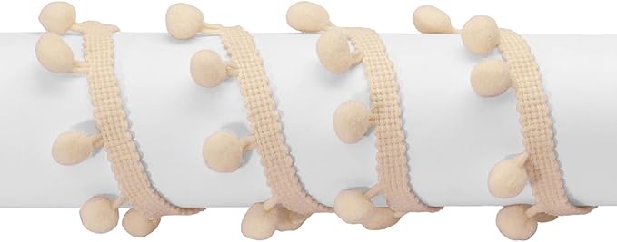 Homiest 10 Yards Pom Pom Trim for Sewing, 1 Inch Wide Beige Ribbon Bundles Textured Fabric Fringe Ribbon, 13mm Ball Pompom Trim for DIY Crafts Curtain Clothes Pillow Home Decoration